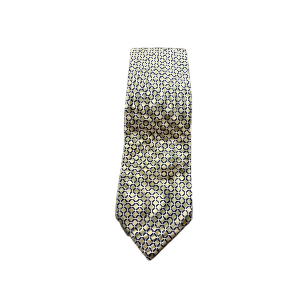 Lands' End YELLOW Geometric Pattern 100% Silk Designer Handsewn Tie